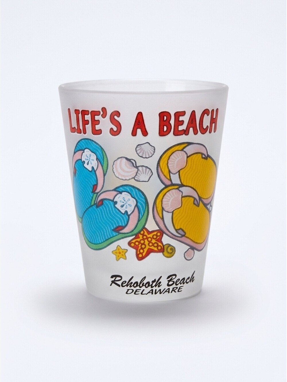 Rehoboth Beach Delaware Life's A Beach Frosted Shot Glass Flip Flops Souvenir